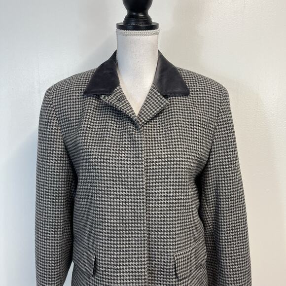 Vintage Evan Picone Blazer Jacket Sz 10 Gray Houndstooth Wool Velvet Equestrian - Picture 2 of 9
